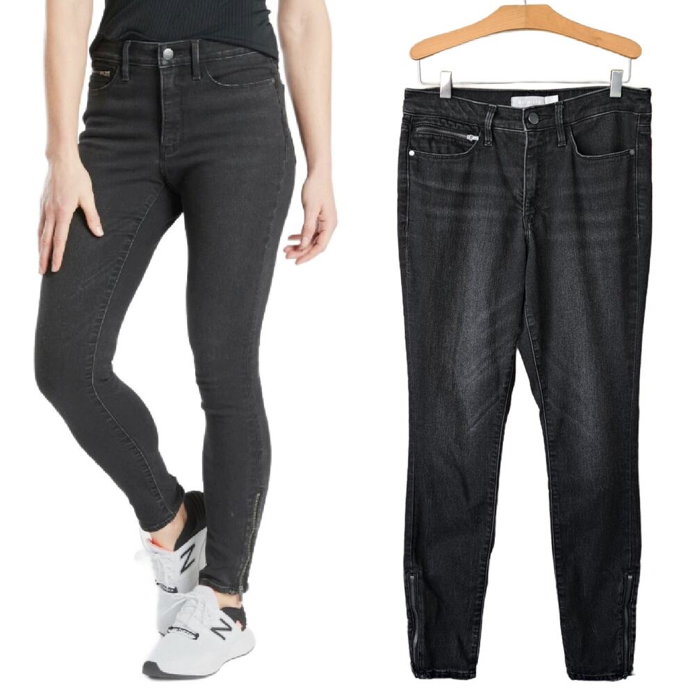 ATHLETA Sculptek High Waist Skinny Zip Jean Size 6 Black Carbon Wash